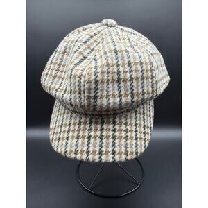 Plaid Tweed Newsboy Baker Boy Cap Unisex Wool Blend Vintage Style